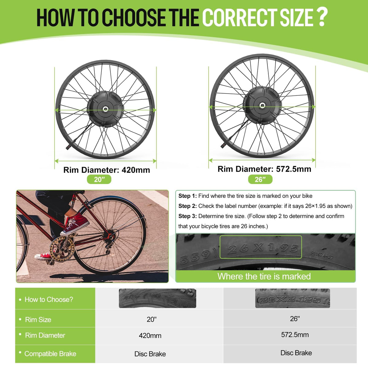 20" 26" 1000W Fat Tire Ebike Conversion Kit D70451