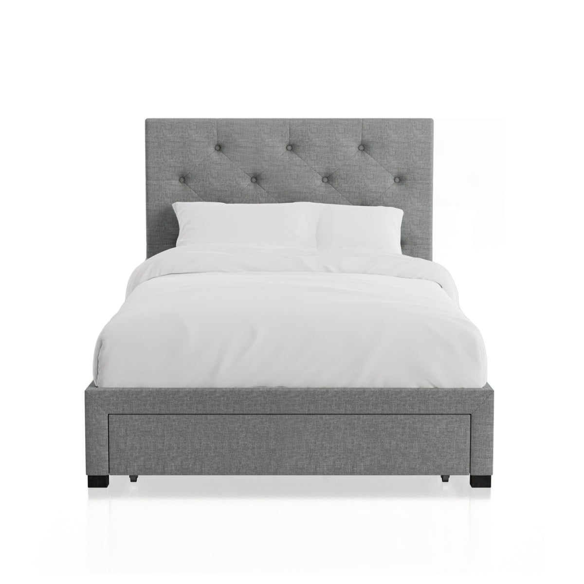 Gray Upholstered Twin Platform Bed with Storage Drawer V708