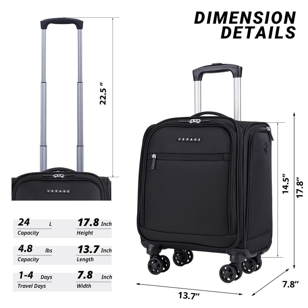 Black 14.5-Inch Spinner Underseat Carry On Luggage E68882