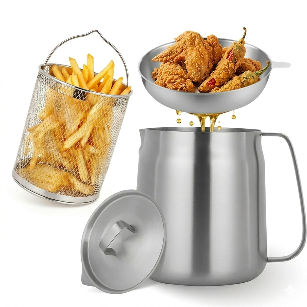 68oz Stainless Steel Oil Filter Pot with Fryer Basket D369