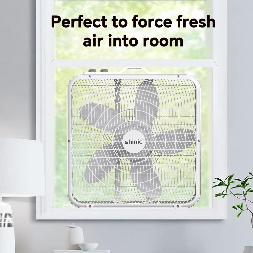 20” Box Fan with Thermostat, 3-Speed Portable Floor Fan, White A798