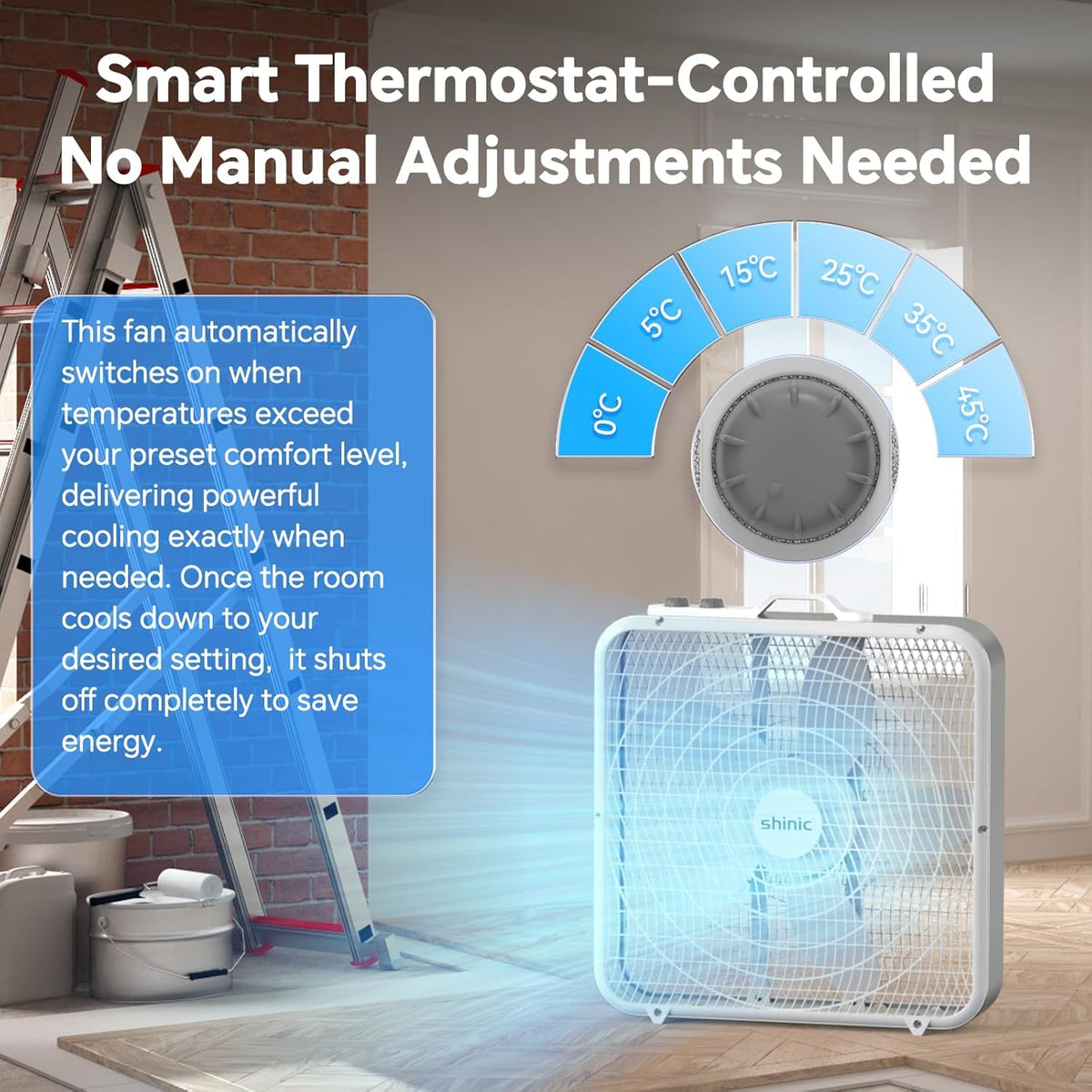 20” Box Fan with Thermostat, 3-Speed Portable Floor Fan, White A798
