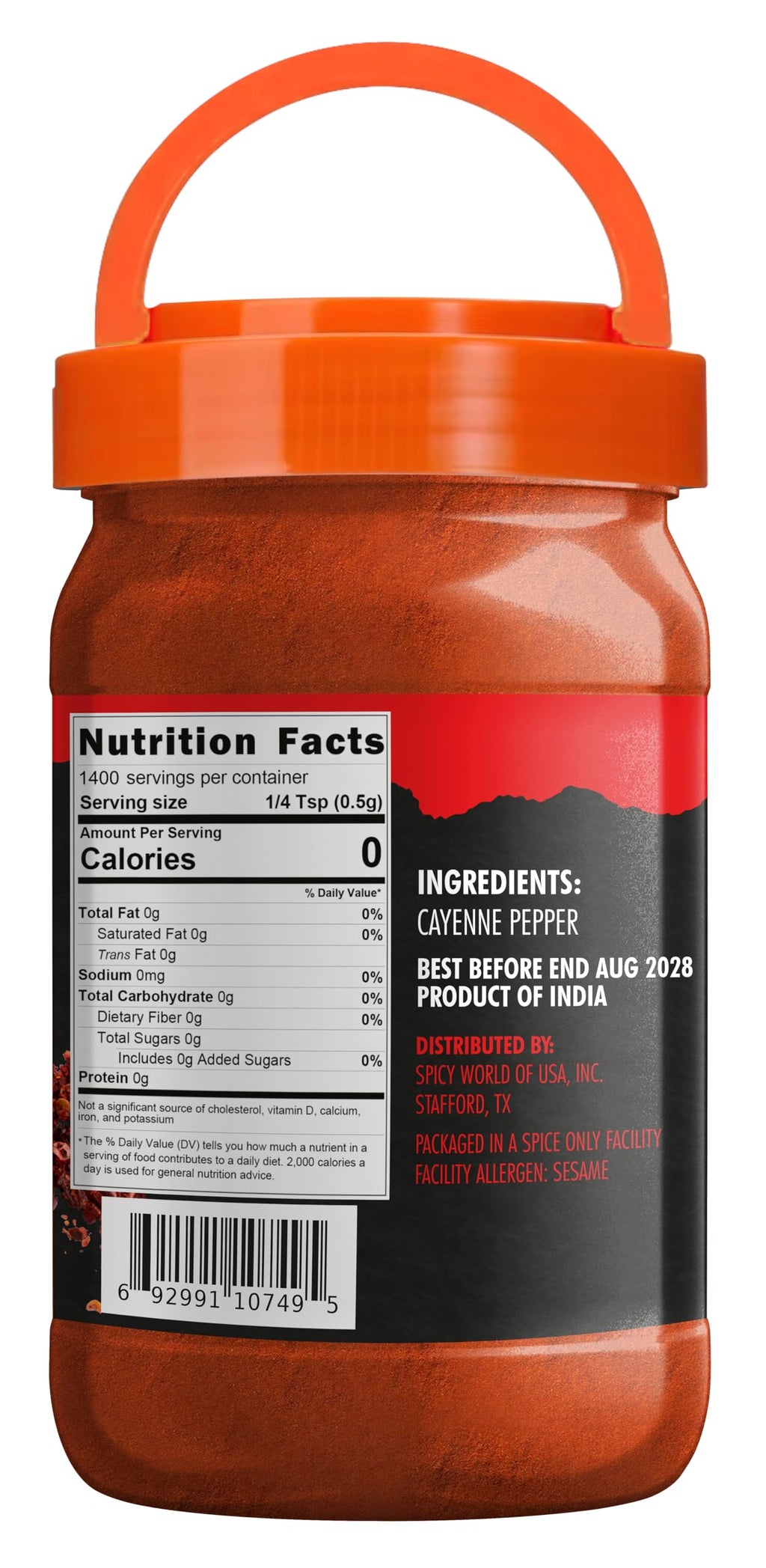 Cayenne Pepper Powder 2.5LB Jar 50,000 SHU Gluten Free T1309