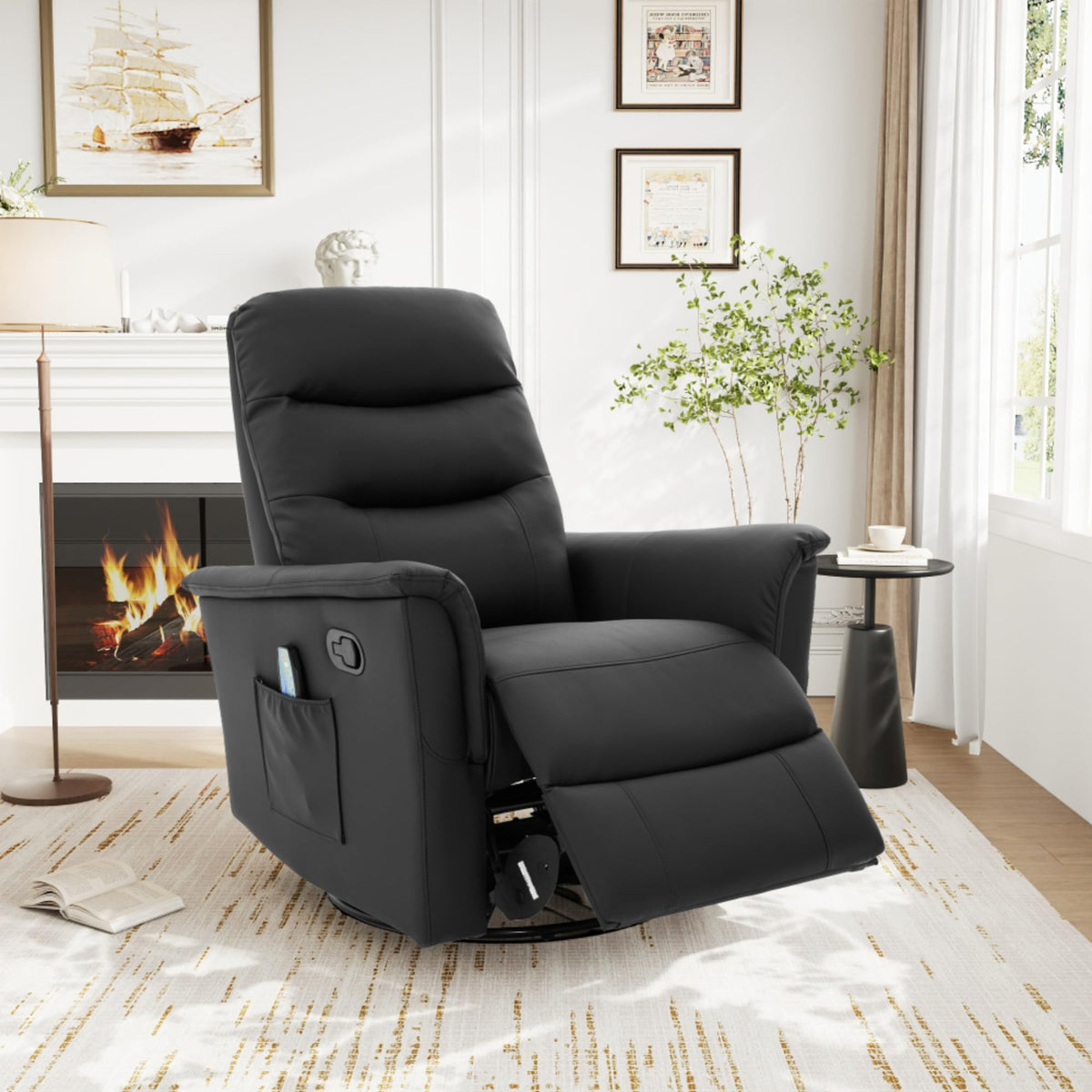 Black Boucle Swivel Rocker Glider Lounge Chair U763542