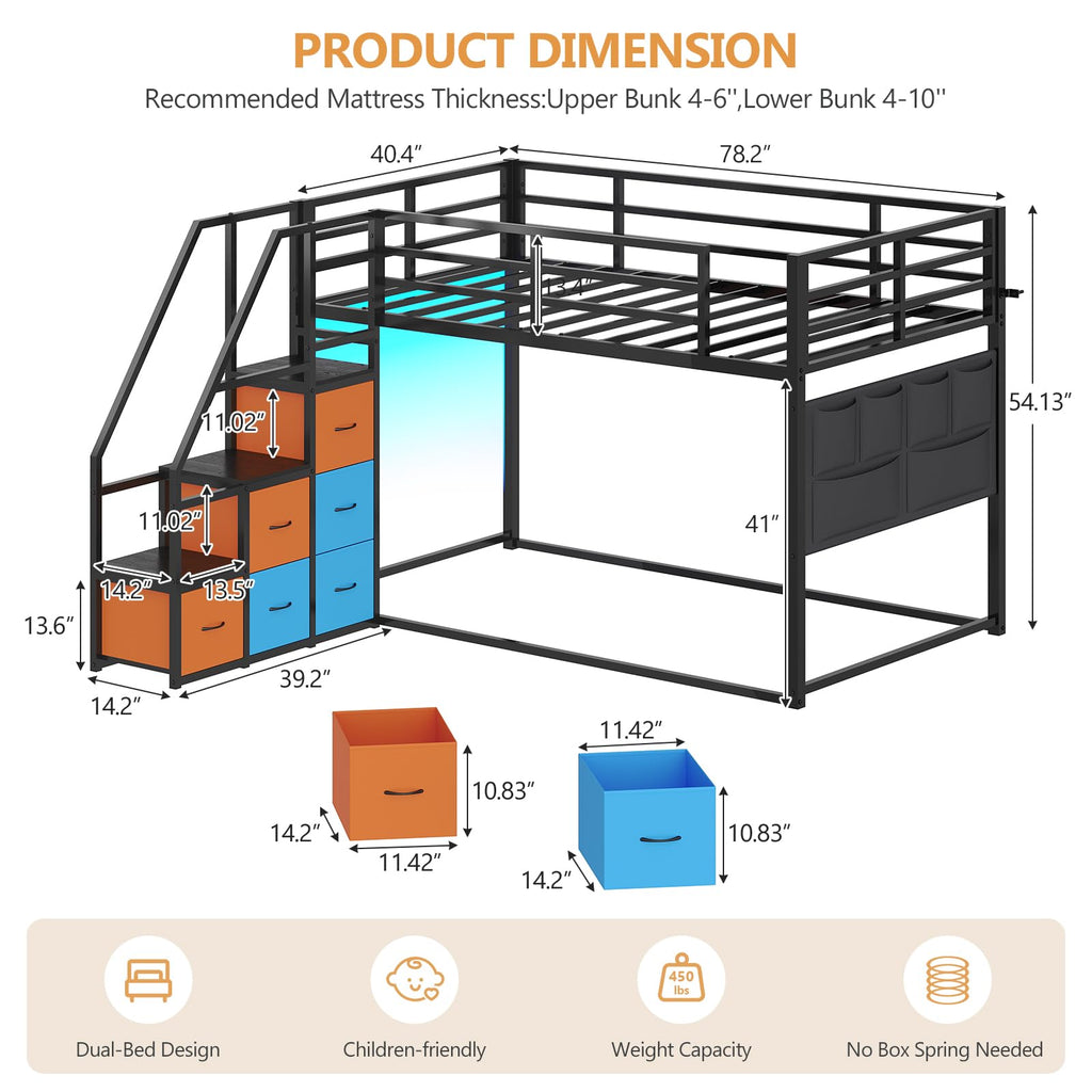 Twin Over Twin Bunk Bed with Stairs and 6 Storage Drawers R158419