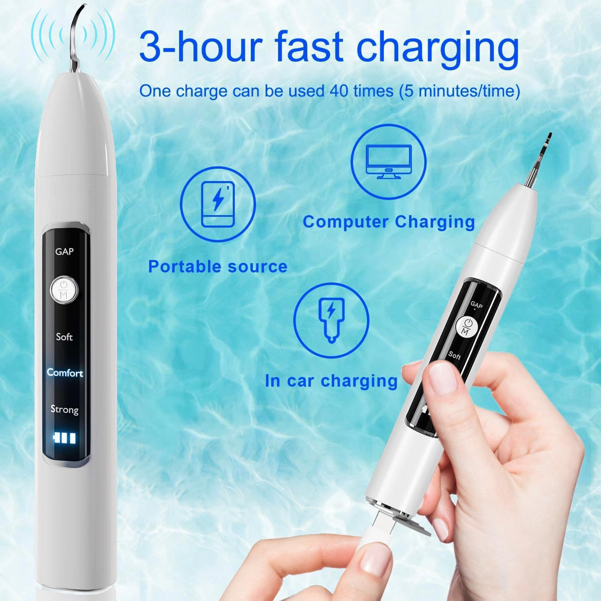 Ultrasonic Pet Dental Cleaner with 4 Tips, 3 Modes, LED, White E474133