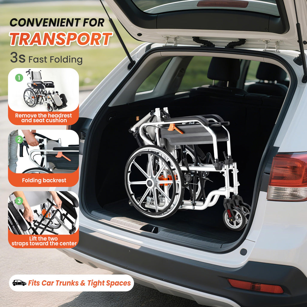 5-In-1 Fold Reclining Wheelchair with Elevating Leg Rests U754