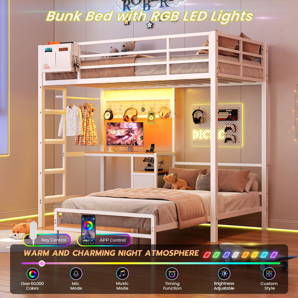 Twin Over Twin White Bunk Bed with Desk P293296