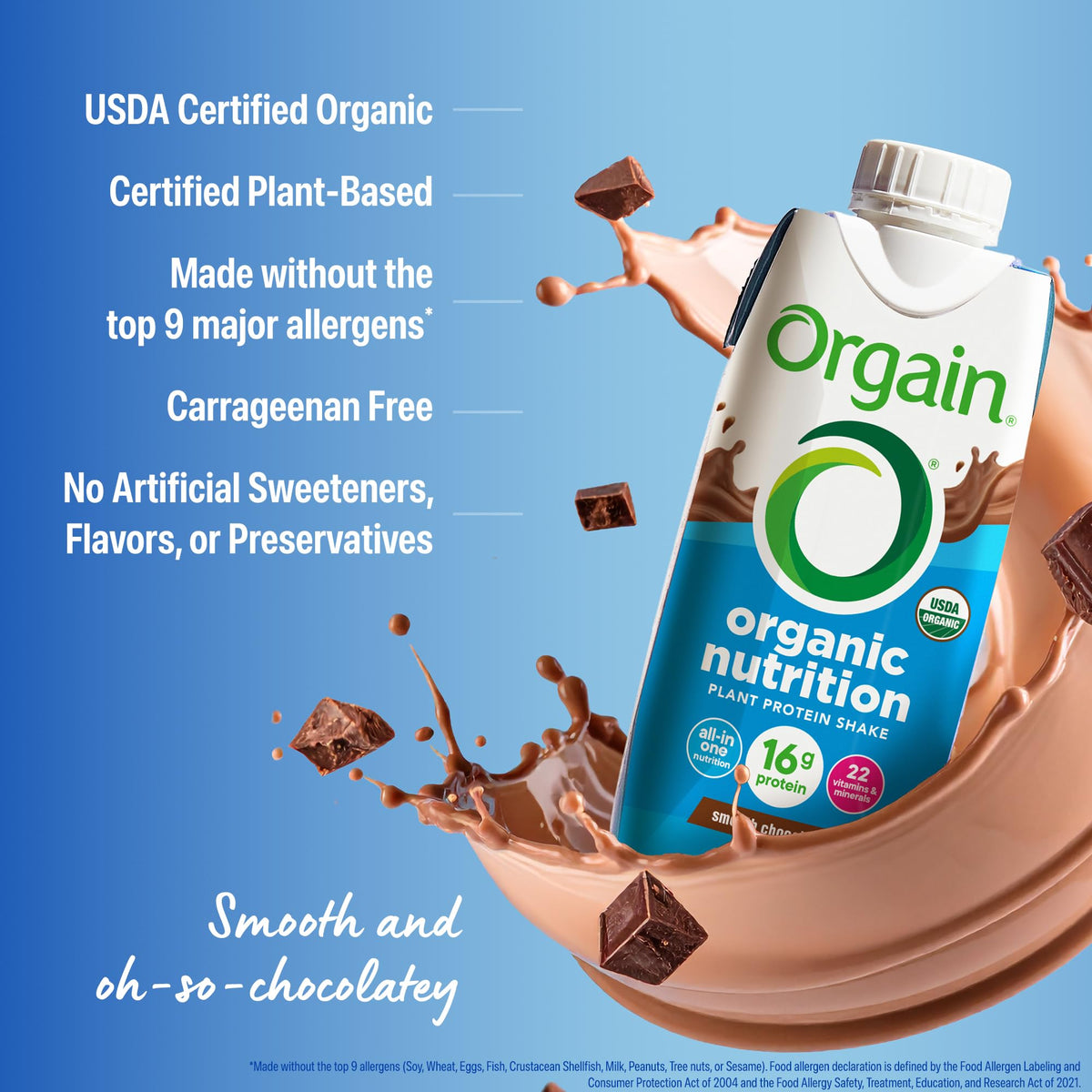 Organic Vegan 16g Protein Shake, Chocolate, 11 oz, 12pk A956
