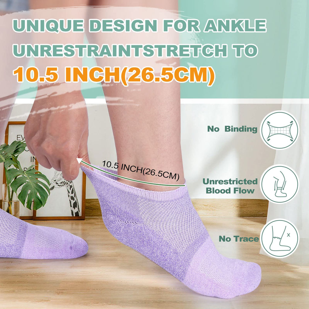 Diabetic Socks for Women Men Size 9-11, 6 Pairs Low Cut Non Binding E56695