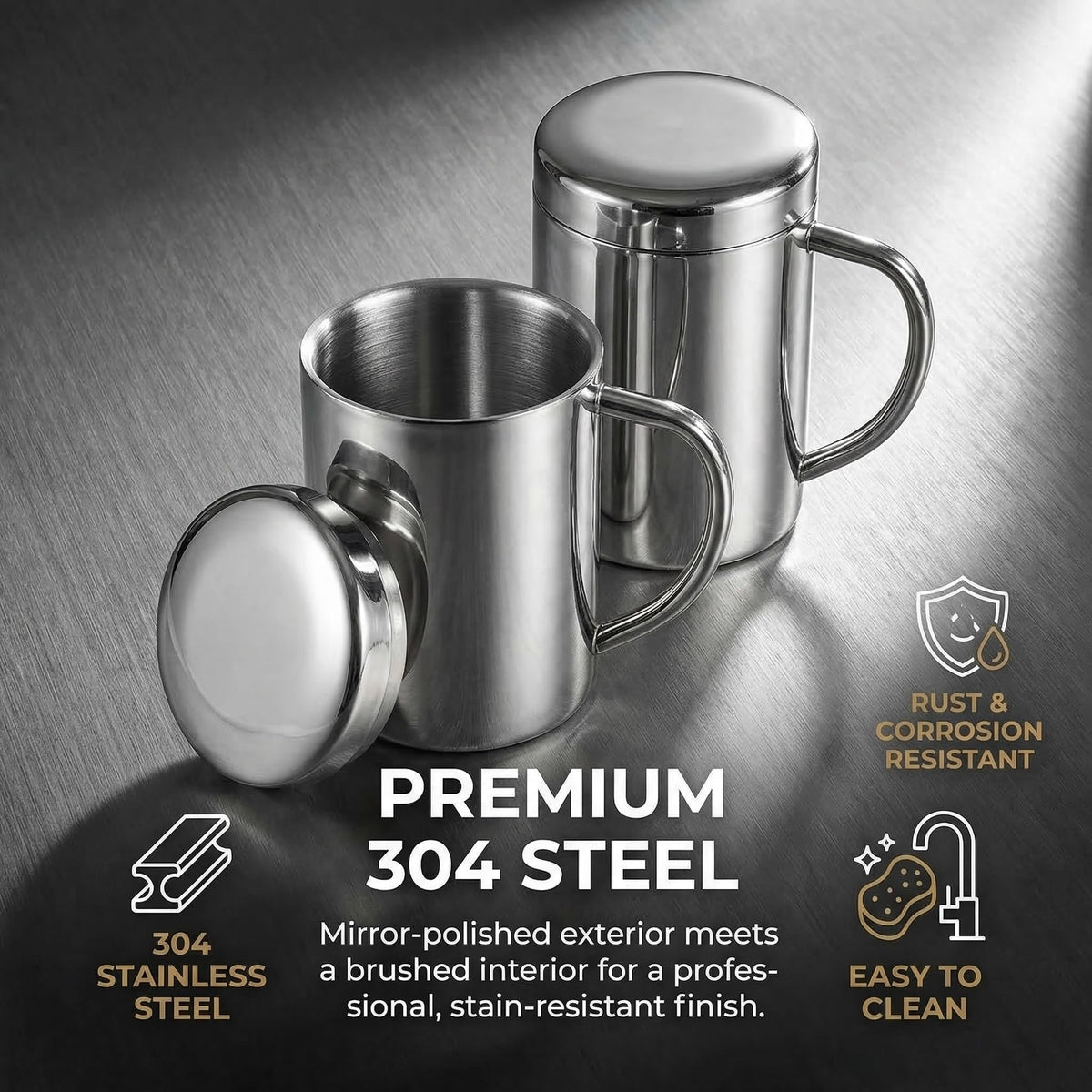 2 Pack 13.5 oz Stainless Steel Insulated Mugs with Lid and Handle J372236