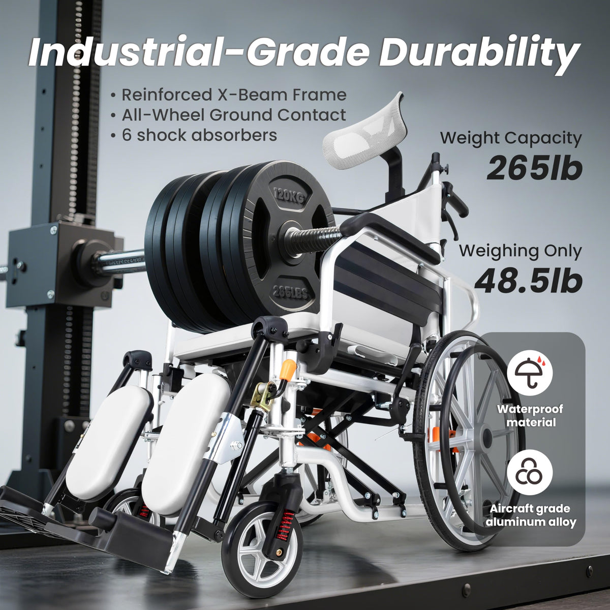 5-In-1 Fold Reclining Wheelchair with Elevating Leg Rests U754