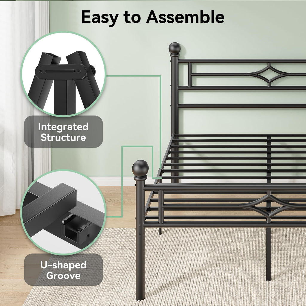 Black Full Metal Platform Bed Frame with Headboard and Footboard Q632476