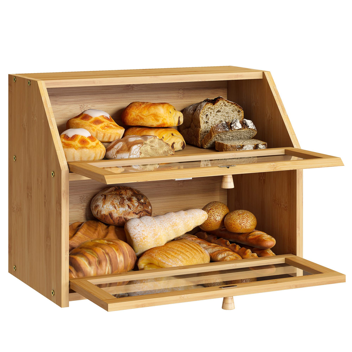 Double Layer Bamboo Wooden Bread Box U4207