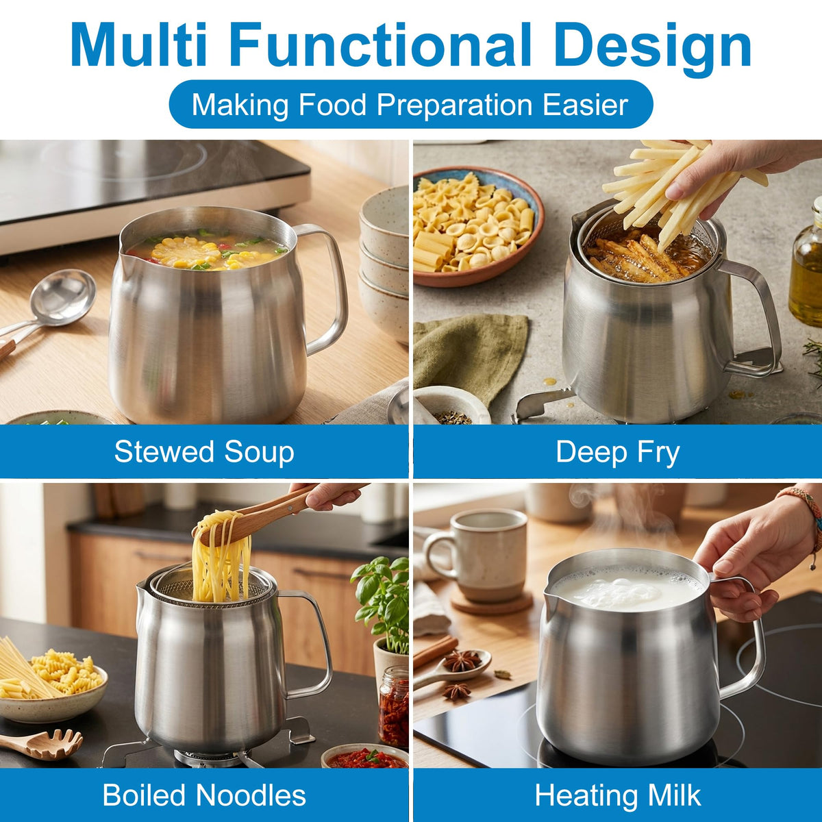 68oz Stainless Steel Oil Filter Pot with Fryer Basket D369