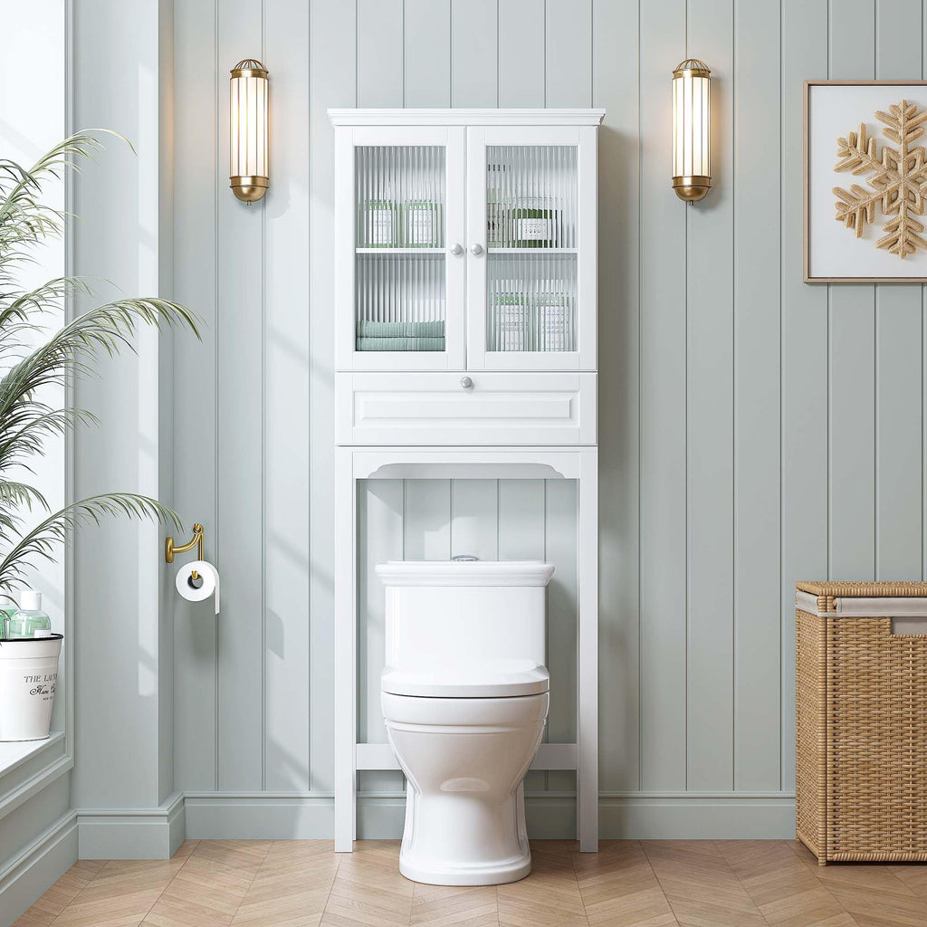 Over the Toilet Storage Cabinet with Glass Doors, White B8497