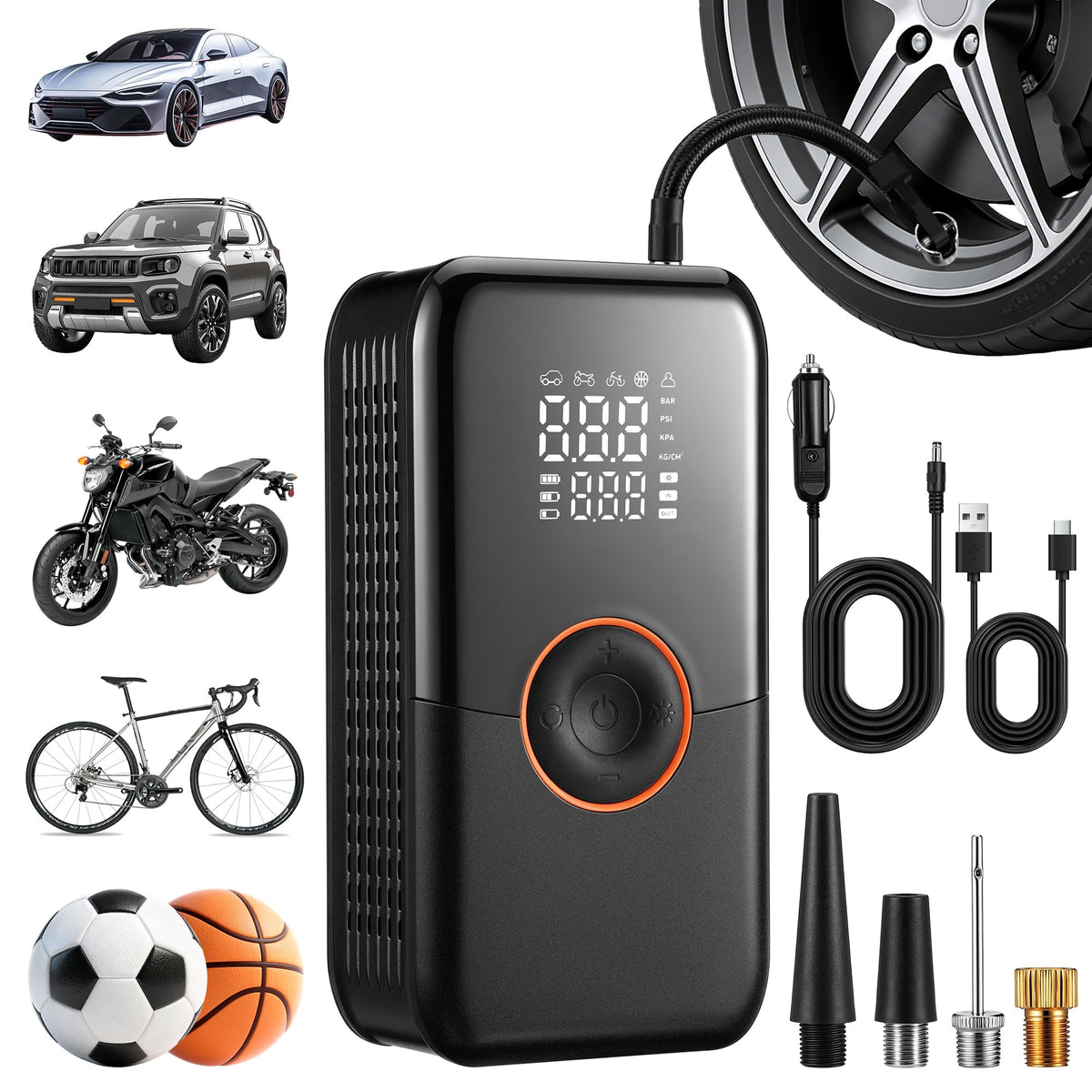 Portable Air Compressor 150PSI Cordless Tire Inflator Black A312