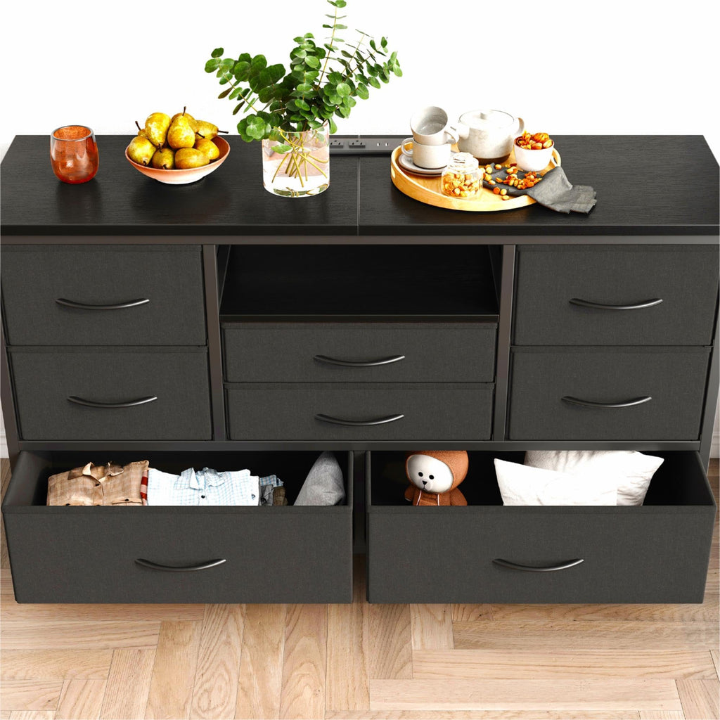 Black 8 Drawer Fabric Dresser TV Stand I181