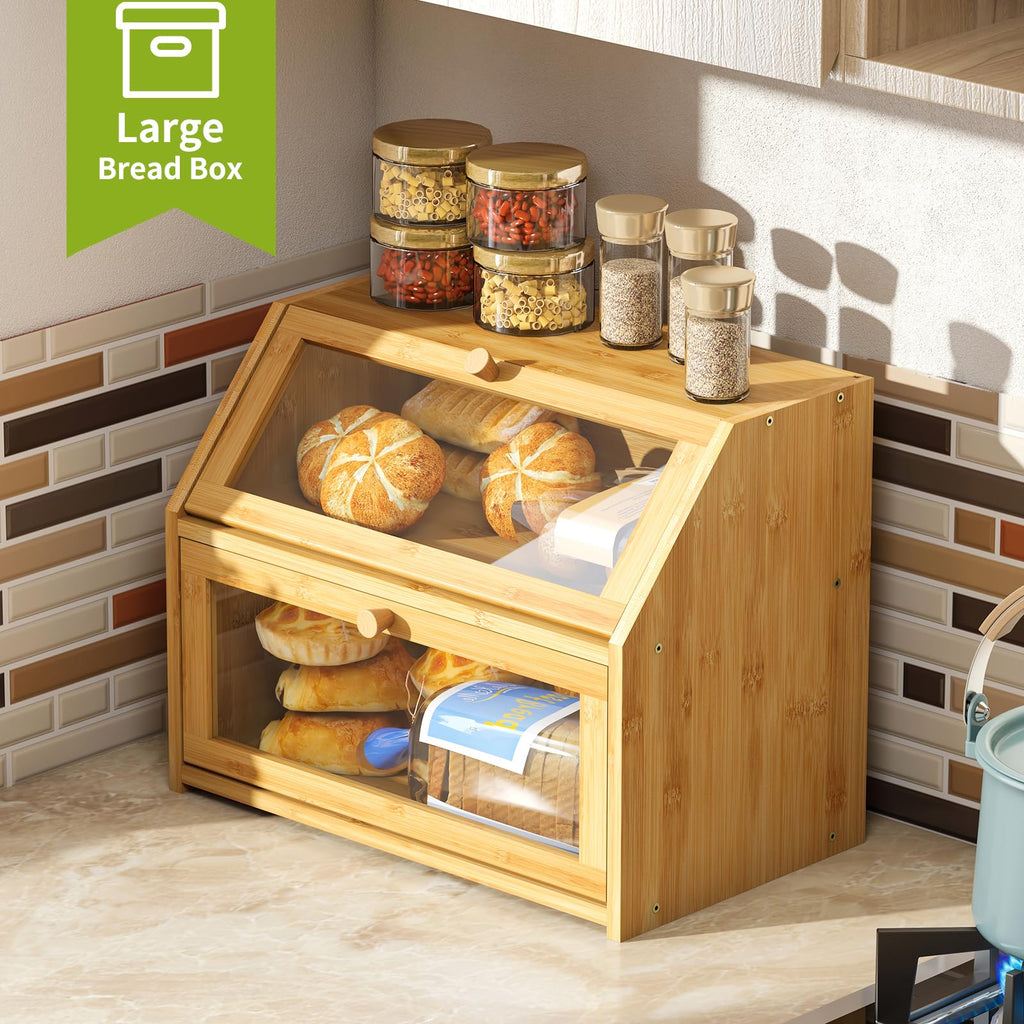 Double Layer Bamboo Wooden Bread Box U4207