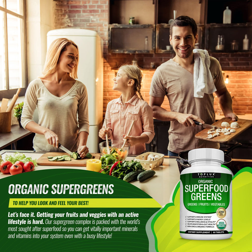 Organic Super Greens Capsules Superfood Supplement 60 Tablets L50129