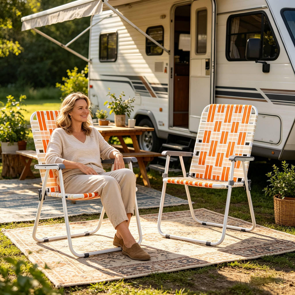 Folding Webbed Patio Chair Set of 2 Orange & White E17551