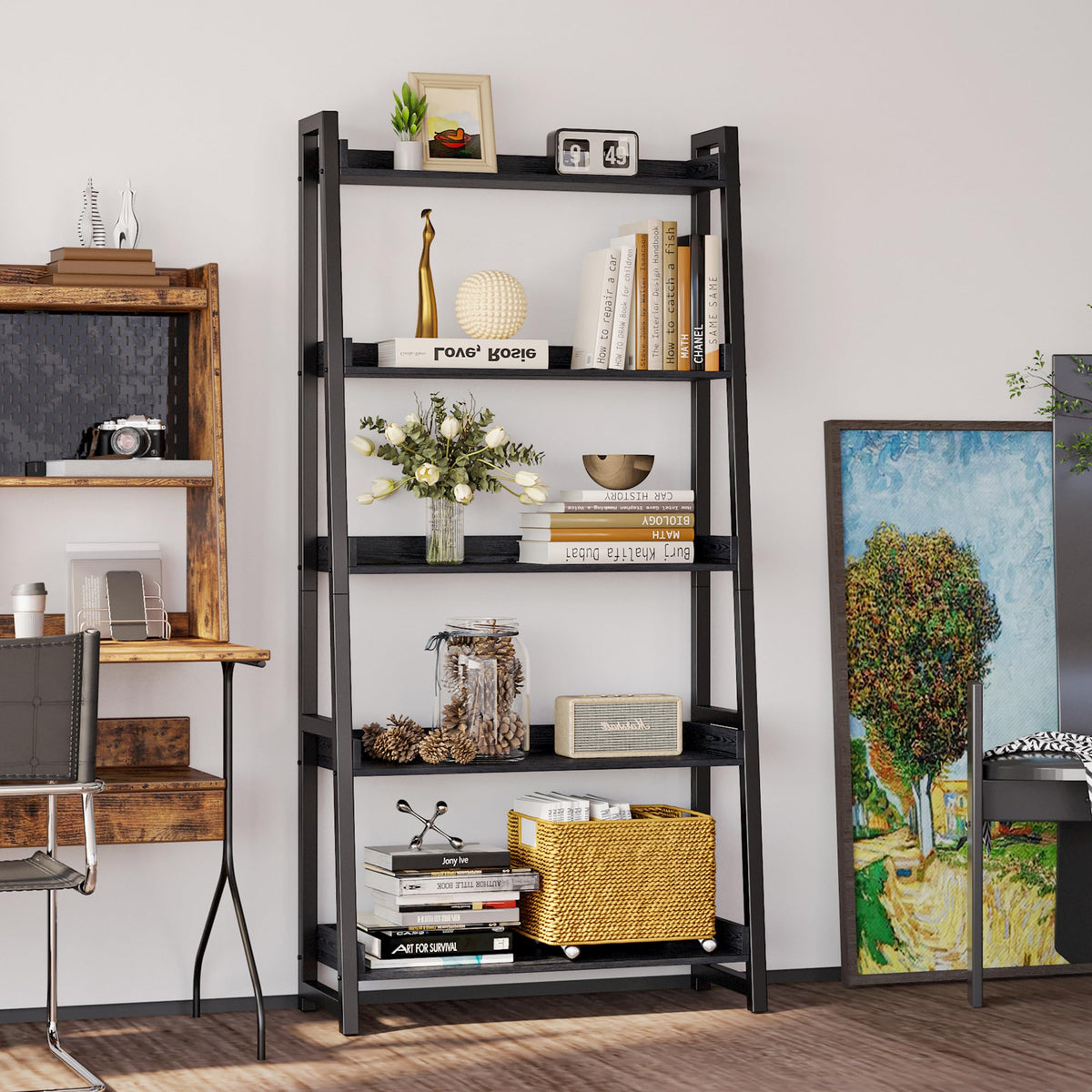 5-Tier Industrial Ladder Shelf Bookcase Y515