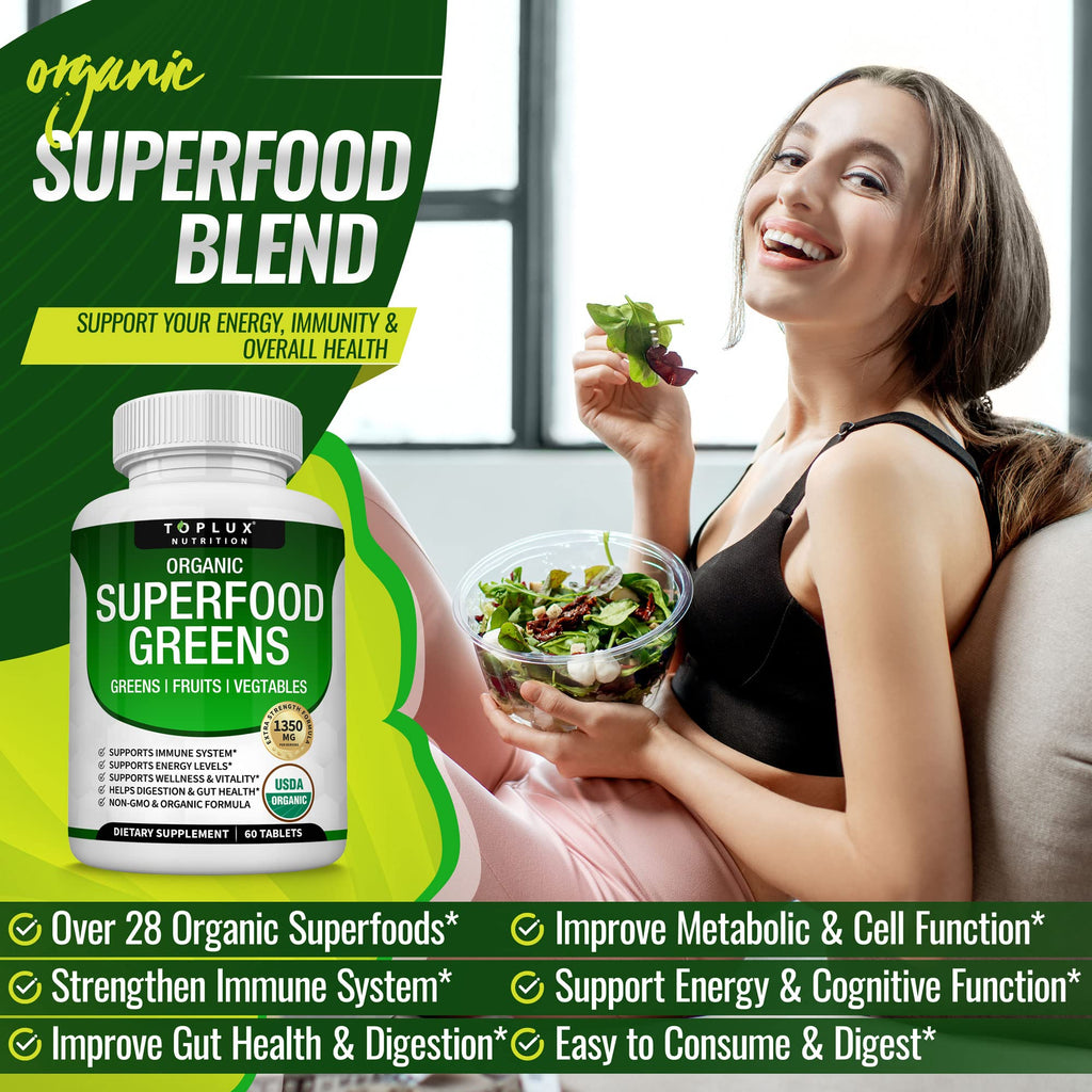 Organic Super Greens Capsules Superfood Supplement 60 Tablets L50129