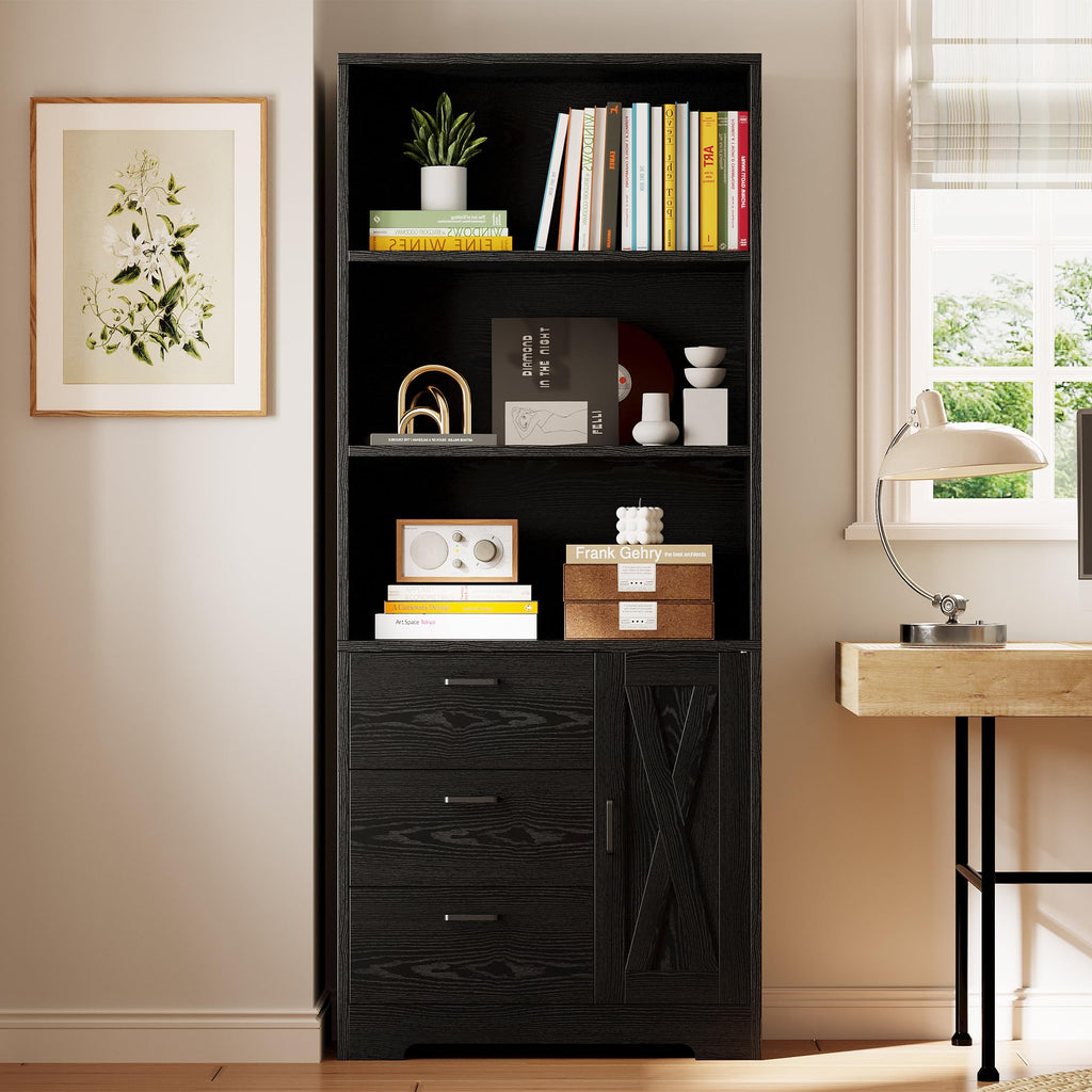 71 in Bookshelf with Doors and Drawers H465