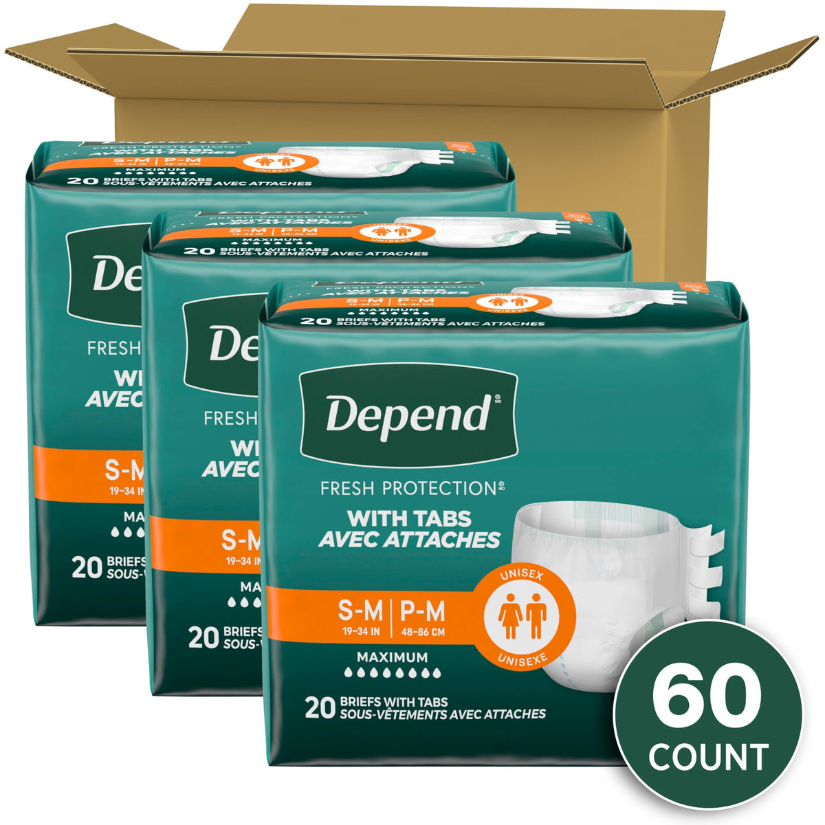 Adult Diapers with Tabs S/M 60 Count Q219027