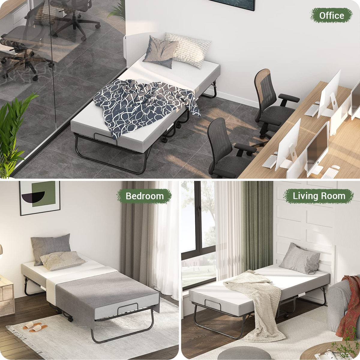 75" x 31" Folding Bed with Memory Foam Mattress C813