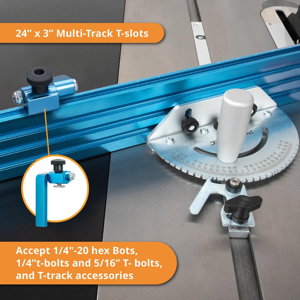Table Saw Precision Miter Gauge System with 27 Angle Stops and T-Slotted Miter Bar T98053