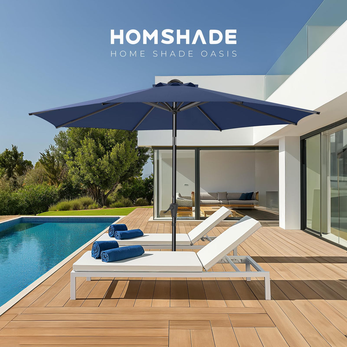 9FT Outdoor Patio Umbrella Navy Blue Y9360
