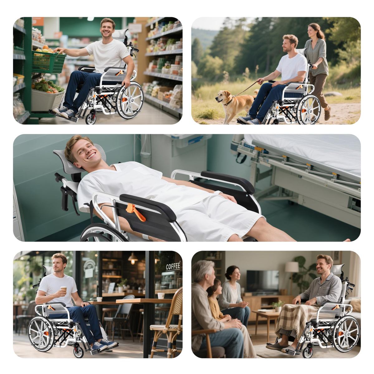 5-In-1 Fold Reclining Wheelchair with Elevating Leg Rests U754