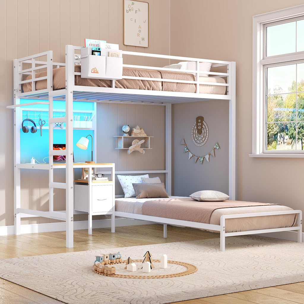 Twin Over Twin White Bunk Bed with Desk P293296