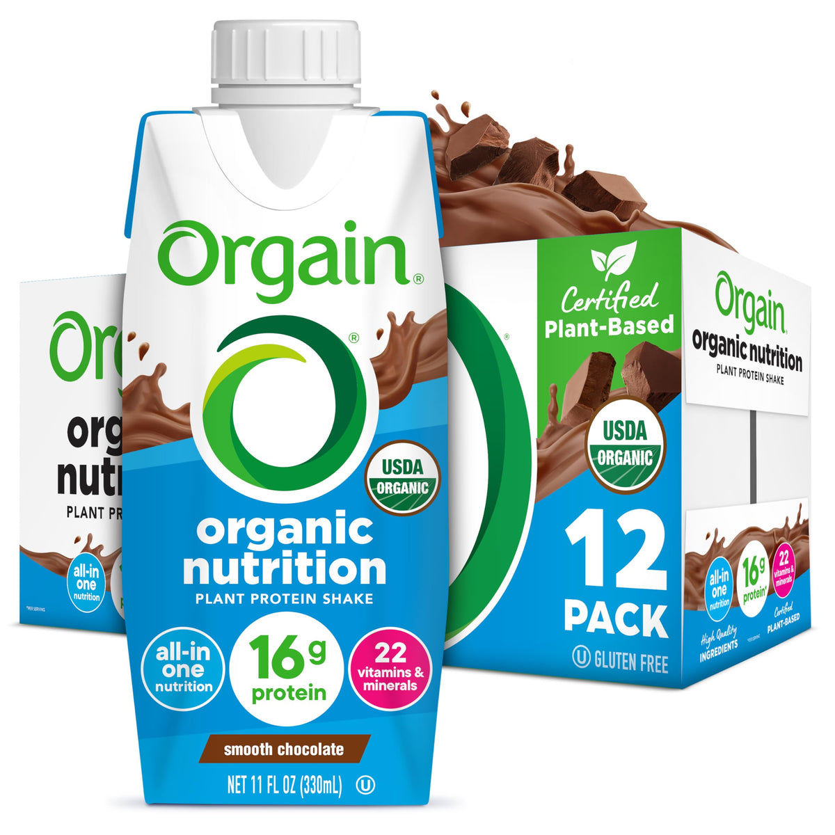 Organic Vegan 16g Protein Shake, Chocolate, 11 oz, 12pk A956