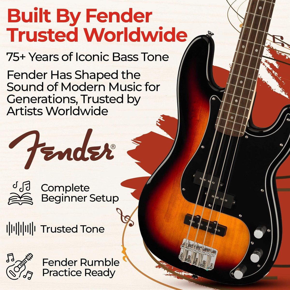 3-Color Sunburst Precision Bass with Amplifier, Cable, Gig Bag, Tuner, Strap U496