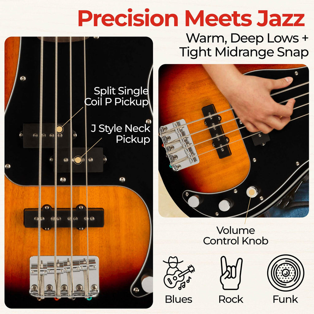 3-Color Sunburst Precision Bass with Amplifier, Cable, Gig Bag, Tuner, Strap U496
