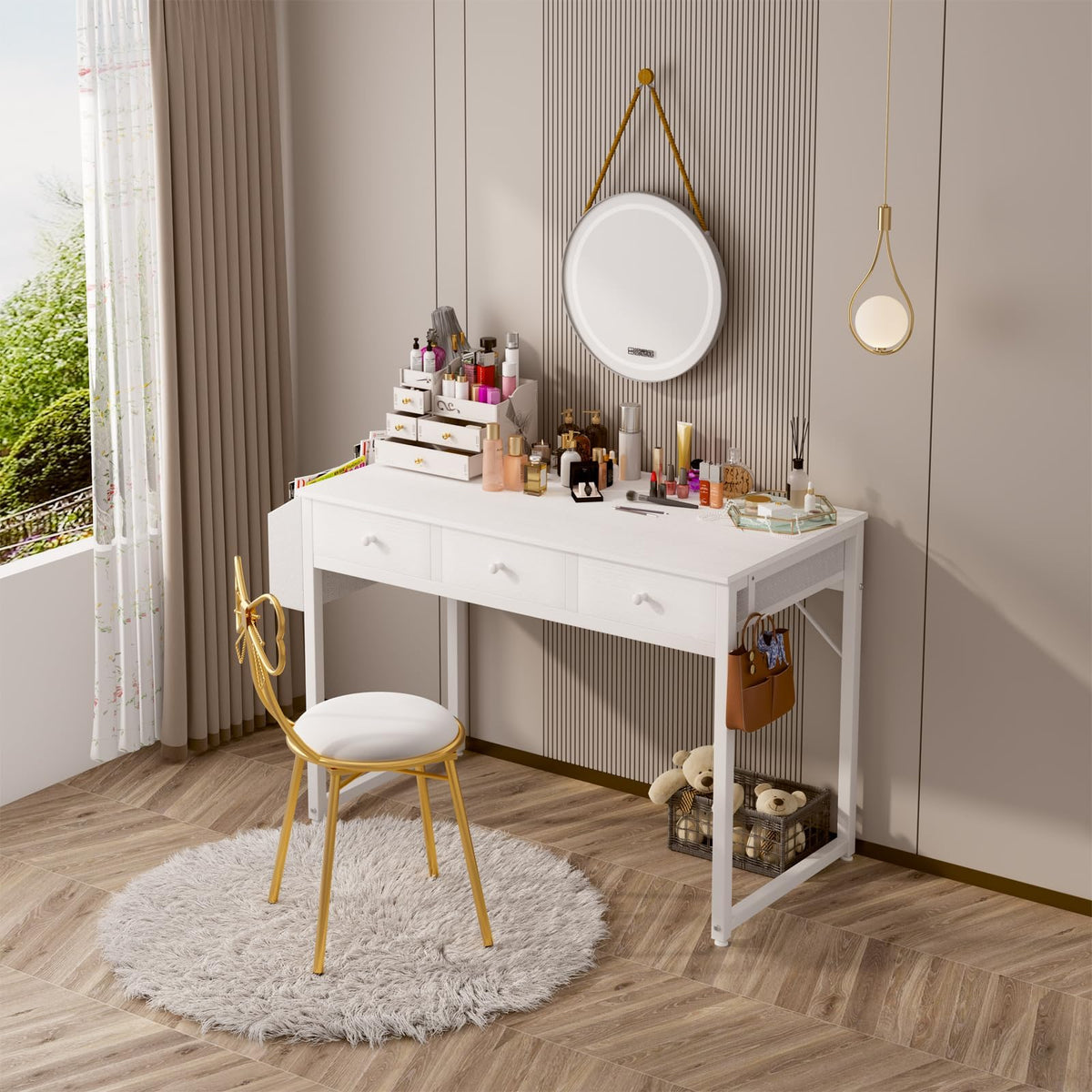 White 40 Inch Computer Desk with Drawers T7140