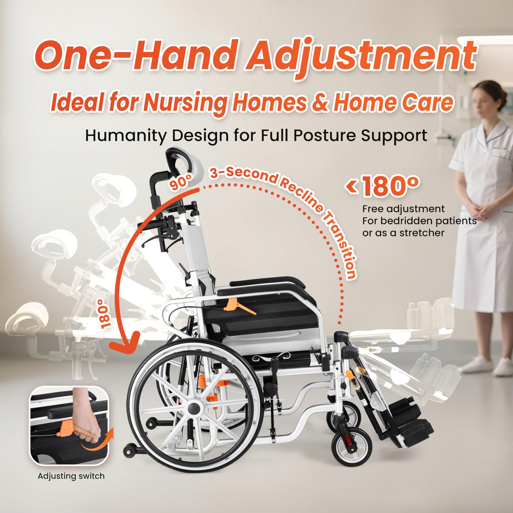 5-In-1 Fold Reclining Wheelchair with Elevating Leg Rests U754