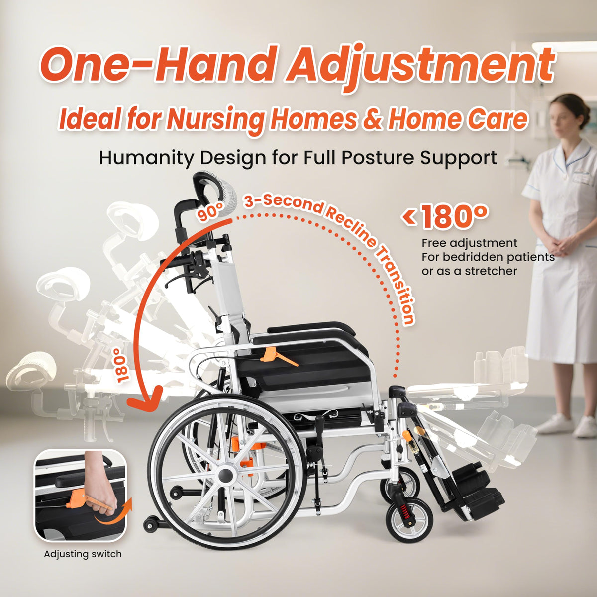 5-In-1 Fold Reclining Wheelchair with Elevating Leg Rests U754