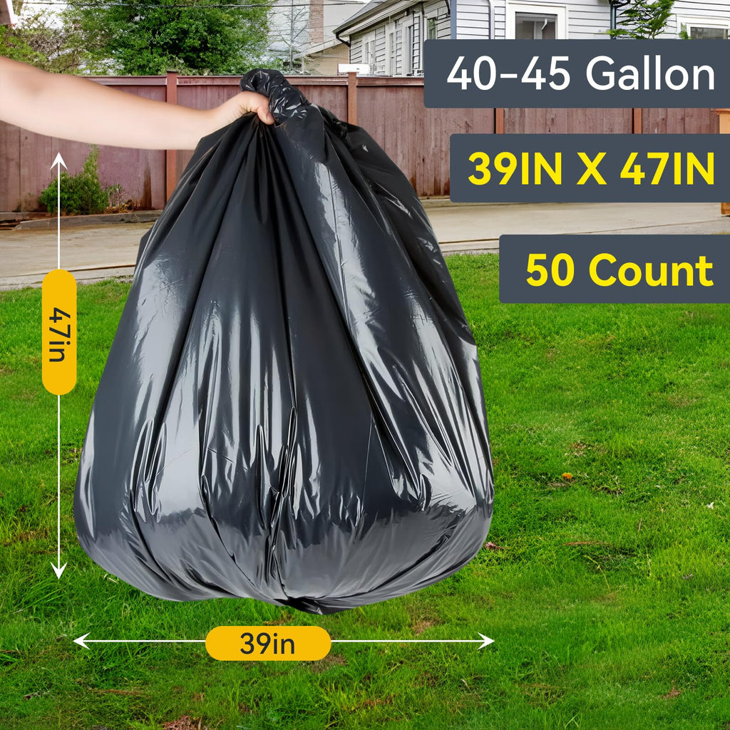 45 Gallon Heavy Duty Black Plastic Trash Bags 50 Count F474752