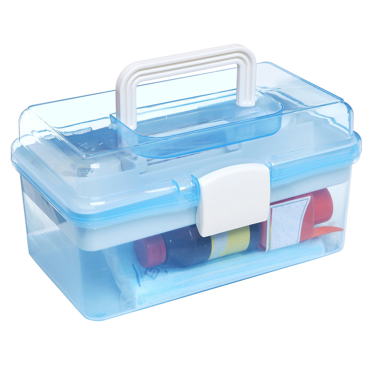 10 Inch Blue Plastic Storage Box with Removable Tray A220