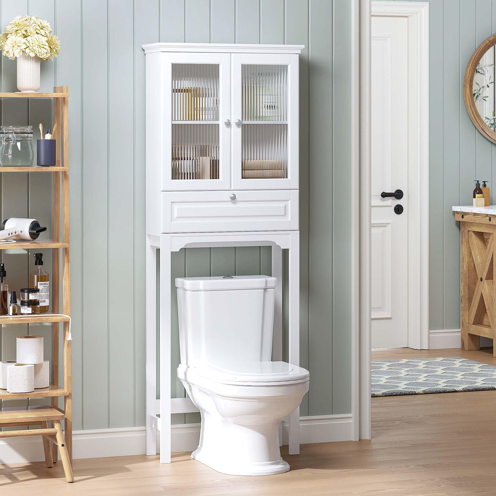 Over the Toilet Storage Cabinet with Glass Doors, White B8497
