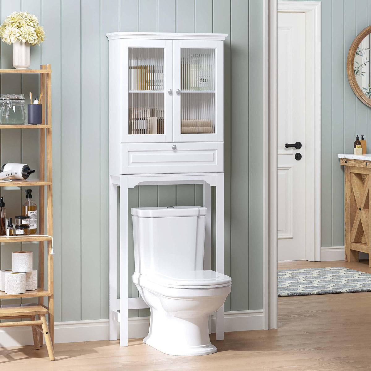 Over the Toilet Storage Cabinet with Glass Doors, White B8497