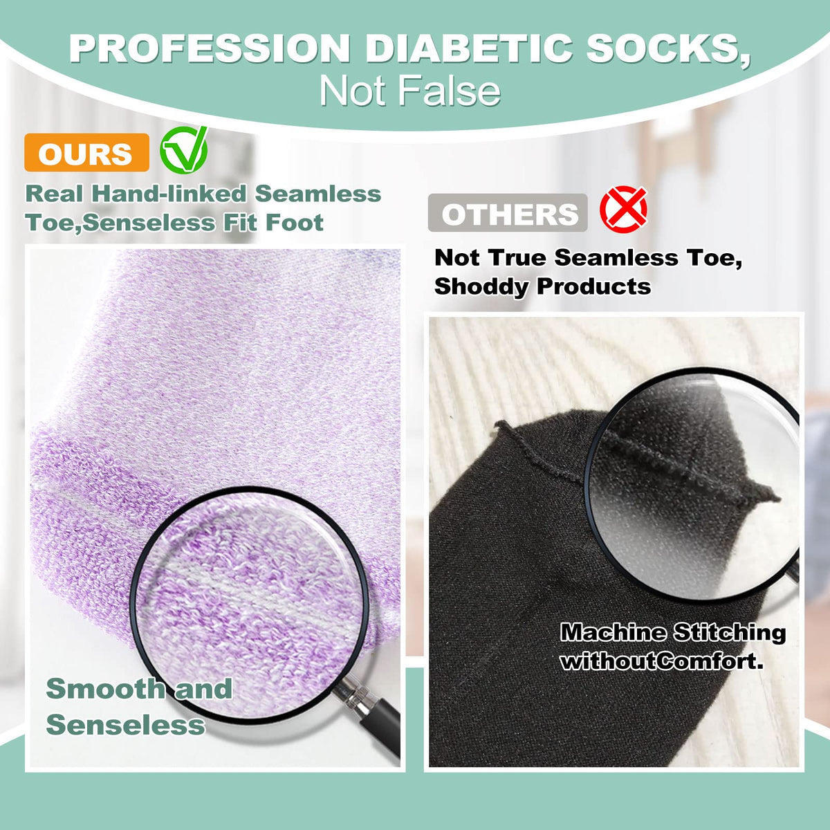 Diabetic Socks for Women Men Size 9-11, 6 Pairs Low Cut Non Binding E56695