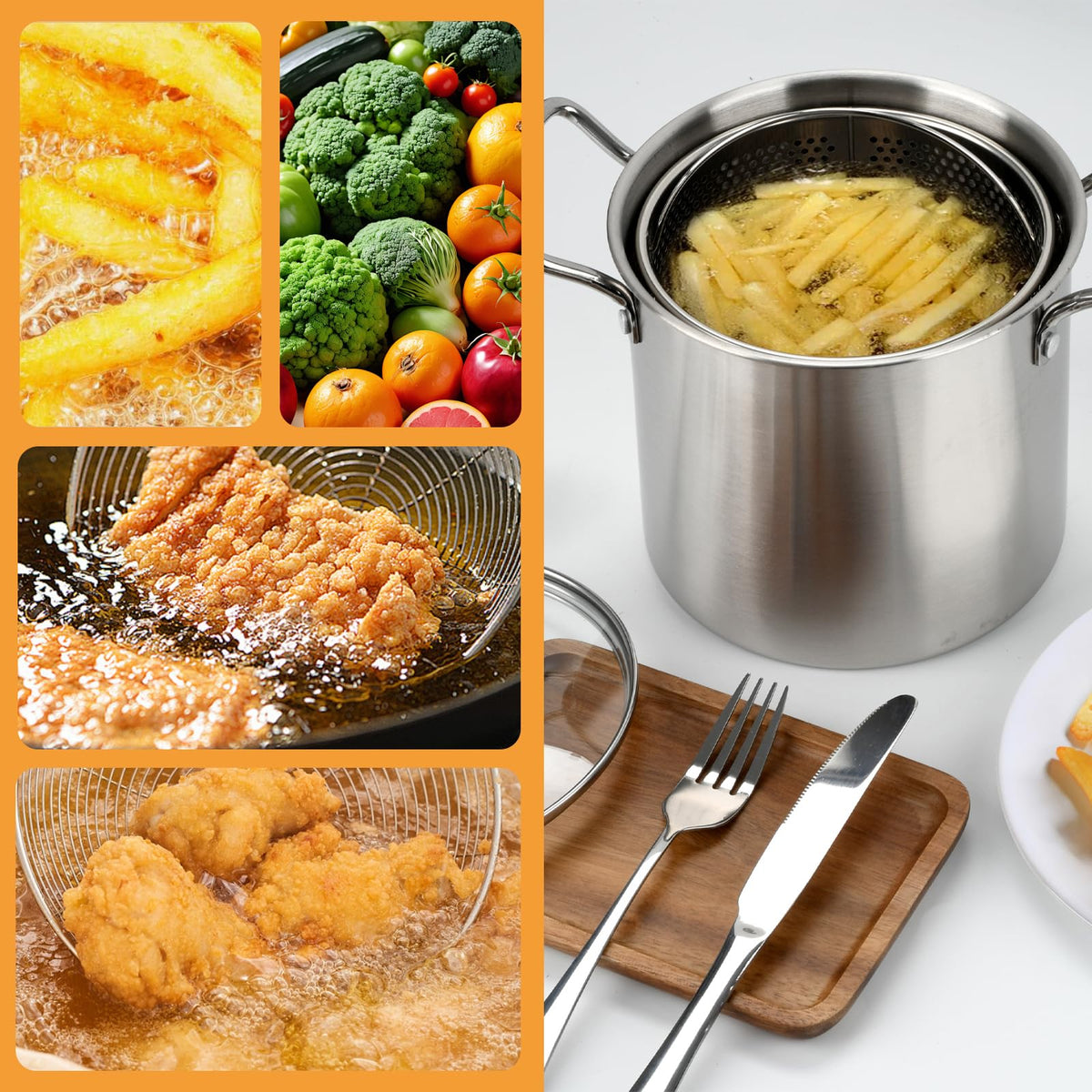 3.5L Stainless Steel Deep Fryer Pot with Lid and Basket S161145