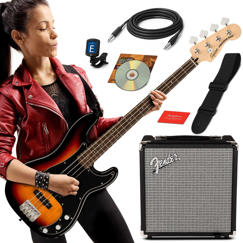 3-Color Sunburst Precision Bass with Amplifier, Cable, Gig Bag, Tuner, Strap U496