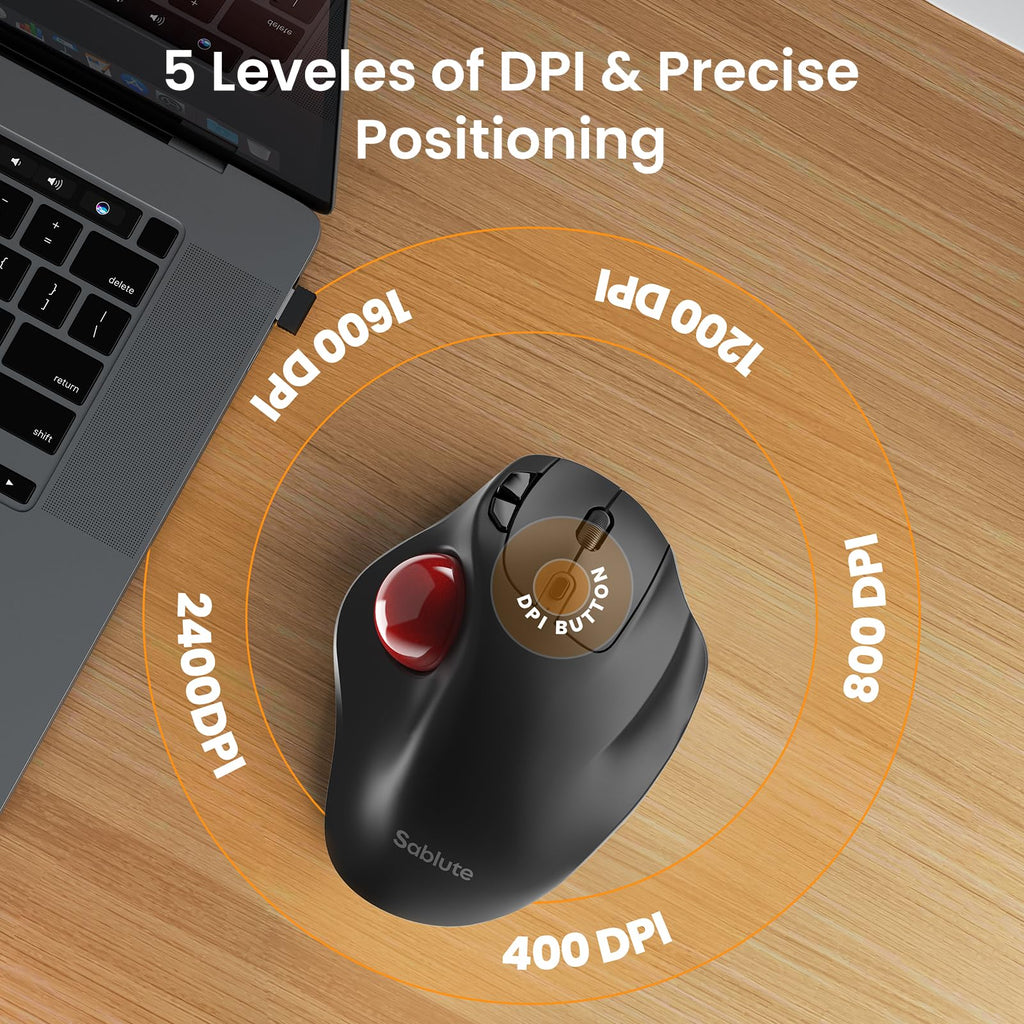 Wireless Rechargeable Thumb Control Trackball Mouse A2953