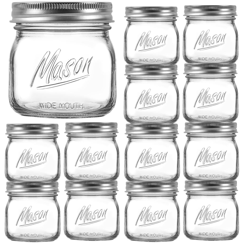 Wide Mouth Mason Jars 16oz with Airtight Lids and Bands P7298