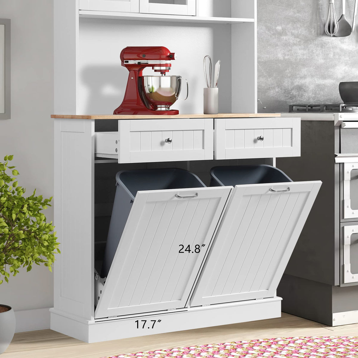 68.4" White Kitchen Pantry Storage Cabinet with Shelf, 2 Drawers and Tilt Out Trash Cabinet D10378